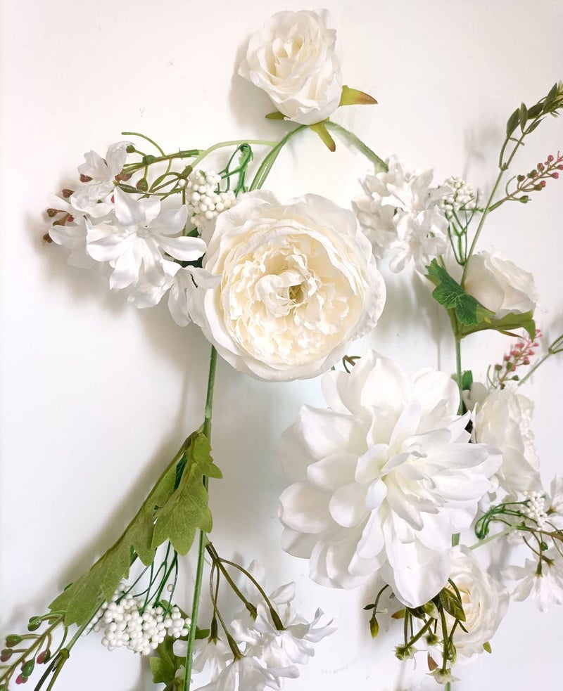 أورج ميموري إكليل زهور الفاوانيا OrgMemory Rose Flower Vine مقاس 6 بوصات لديكور الزفاف وديكور المنزل ومفرش الطاولة (إكليل الفاوانيا العاجي) - Image 2
